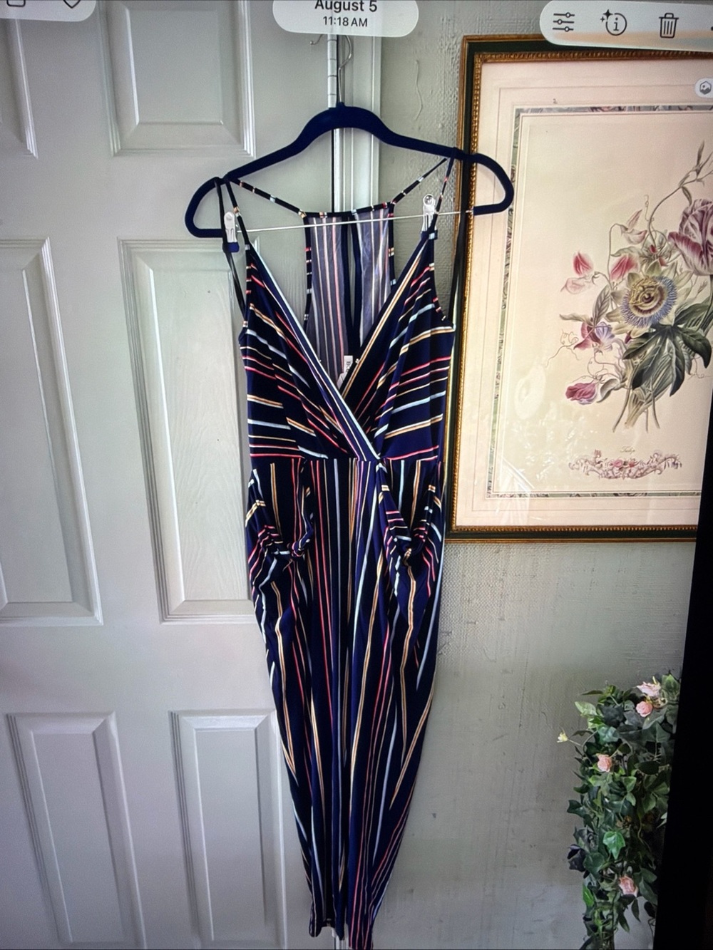 BCBGeneration Navy Multicolor Striped Jumpsuit